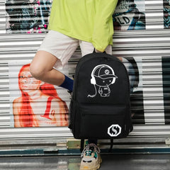 Anime USB Charge School Backpack Music Luminous Schoolbag