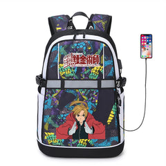 Anime Fullmetal Alchemist Oxford USB Backpack Reflective Stripe Zipper Schoolbag