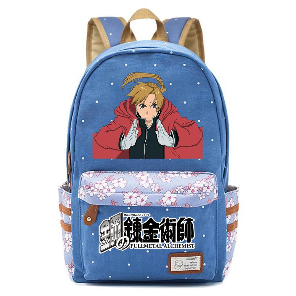 Anime Fullmetal Alchemist Zip Print Backpack Canvas Packsack