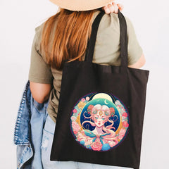 Anime Girl Cat Fox Panda Castle Moon Skull Women Canvas Shoulder Bag