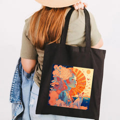 Anime Girl Cat Fox Panda Castle Moon Skull Women Canvas Shoulder Bag