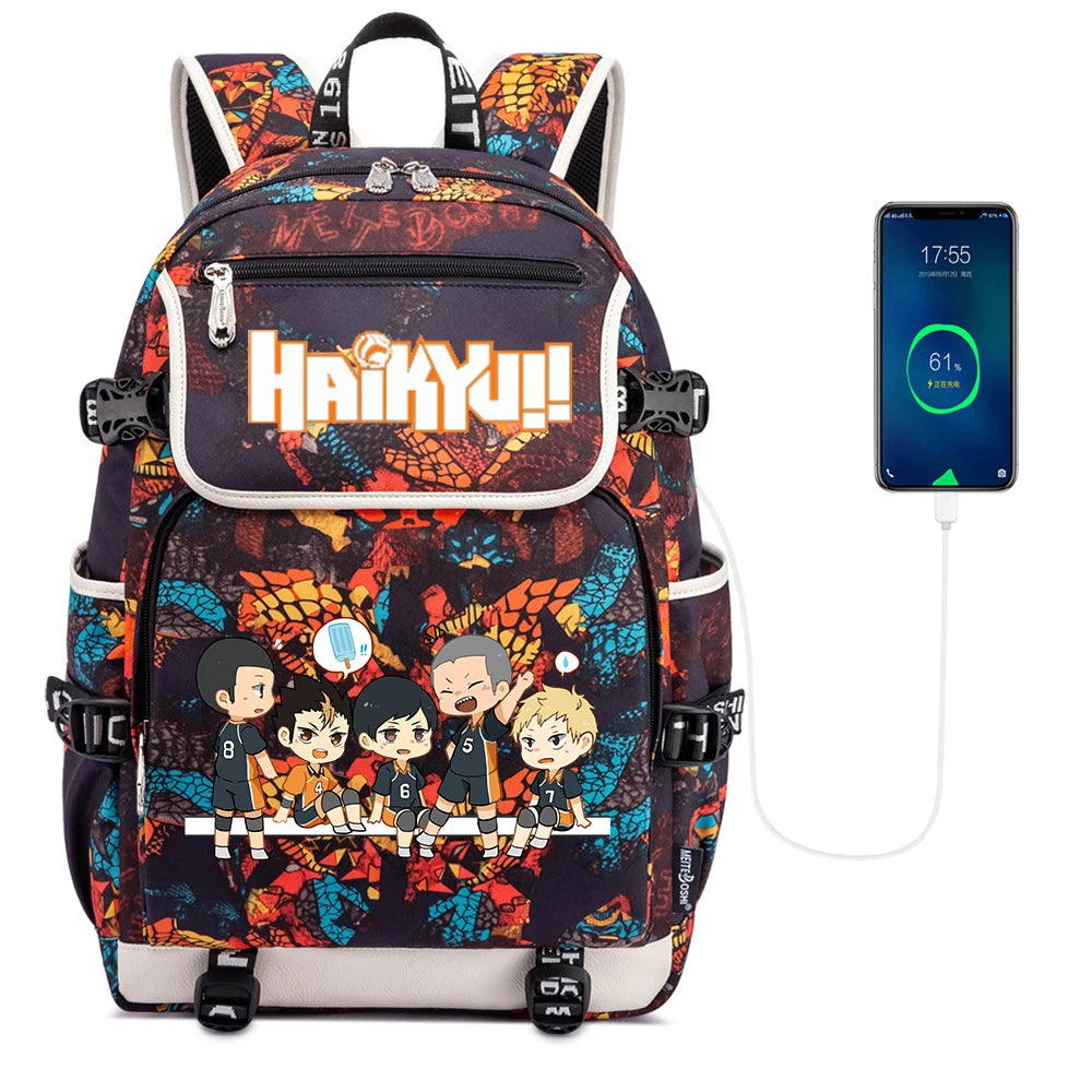 Anime Haikyuu!! Backpack Zipper Packsack Casual Canvas Teenger School Bag