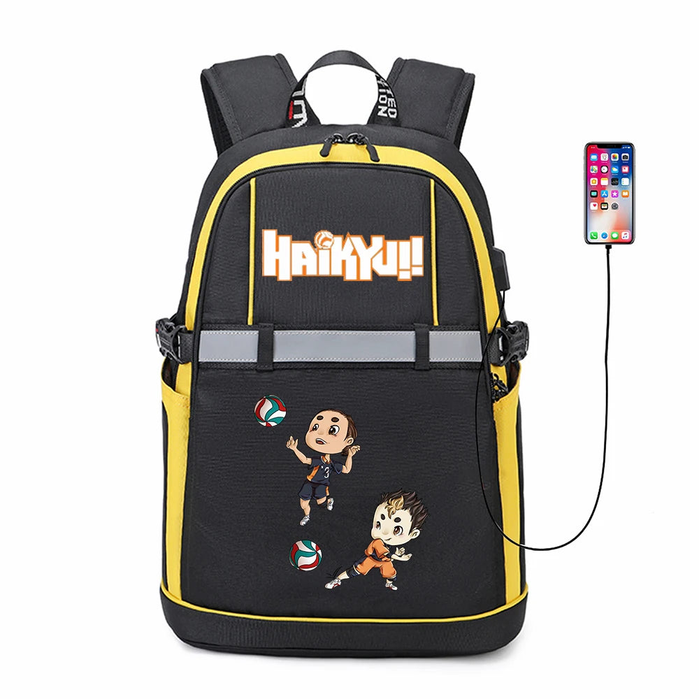 Haikyuu!! Anime USB Backpack Reflective Stripe Teenger Bookbag