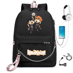 Haikyuu Anime Unisex Backpack with USB Charging Port and Headphone Jack