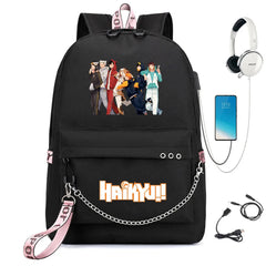 Haikyuu Anime Unisex Backpack with USB Charging Port and Headphone Jack