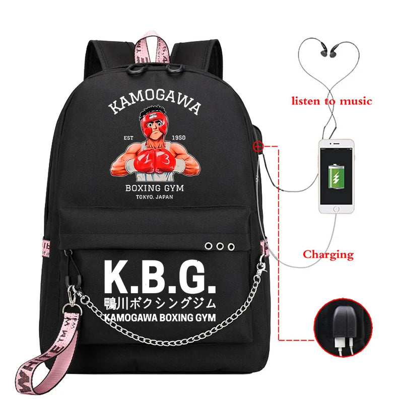 Anime Hajime No Ippo School Backpack for Teenagers with USB Charging