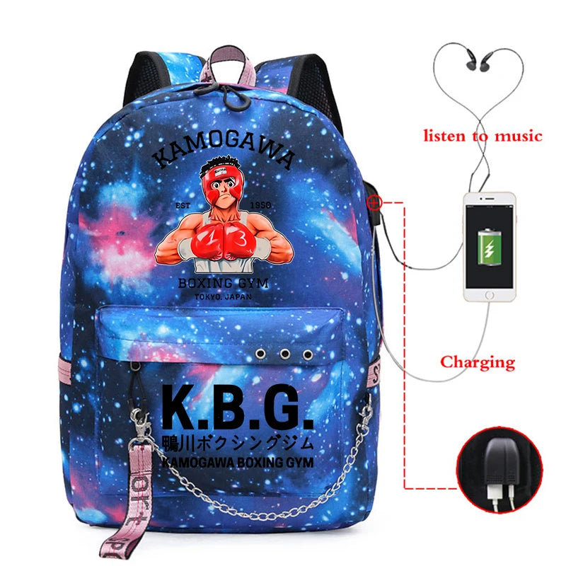 Anime Hajime No Ippo School Backpack for Teenagers with USB Charging