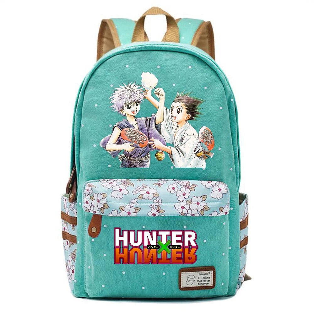 Anime Hunter Hunter Teenager Zip Backpack Student Green Schoolbag