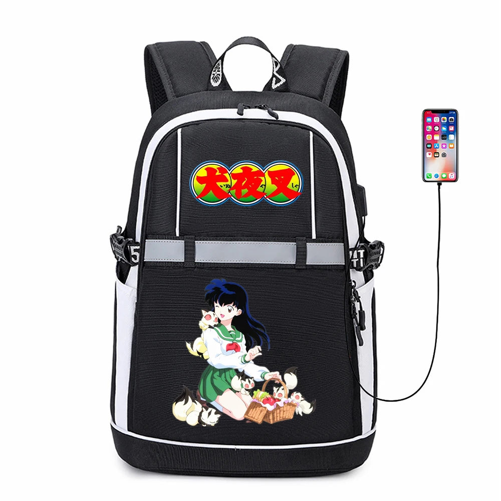 Inuyasha Anime USB Backpack Reflective Stripe Schoolbag