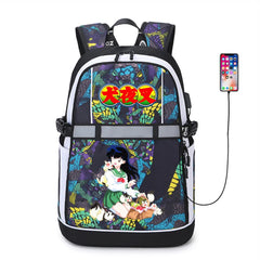 Inuyasha Anime USB Backpack Reflective Stripe Zipper Student Bookbag