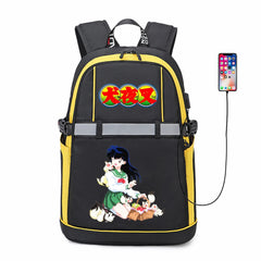 Inuyasha Anime USB Backpack Reflective Stripe Zipper Student Bookbag