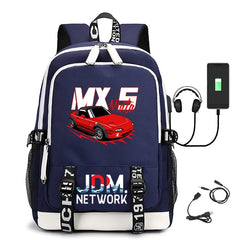 Anime JDM Print Backpack Large Capacity Student Schoolbag USB Charging