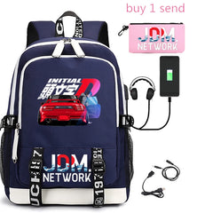 Anime JDM Print Backpack Large Capacity Student Schoolbag USB Charging