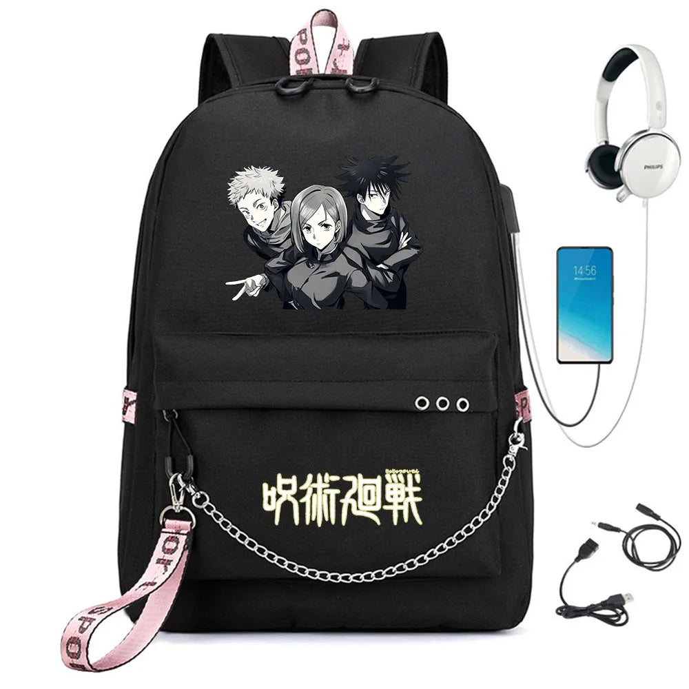 Jujutsu Kaisen Backpack USB Charging Headphone Student Schoolbag