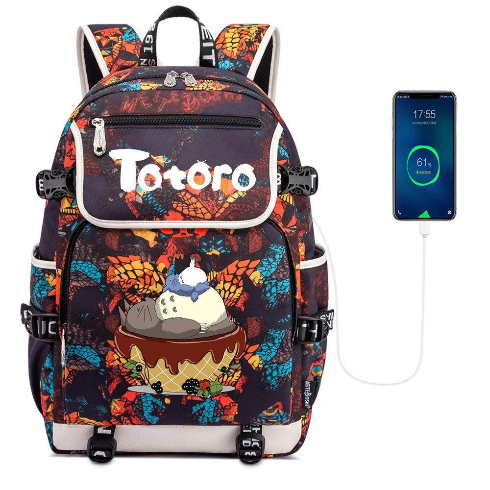 My Neighbor Totoro Backpack Canvas Teenger Zipper Packsack Casual School Bag