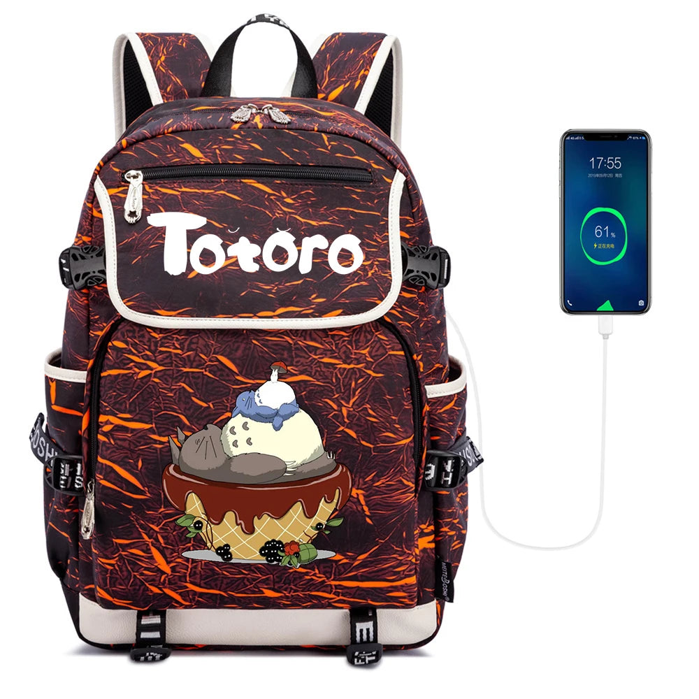 My Neighbor Totoro Backpack Canvas Teenger Zipper Packsack Casual School Bag