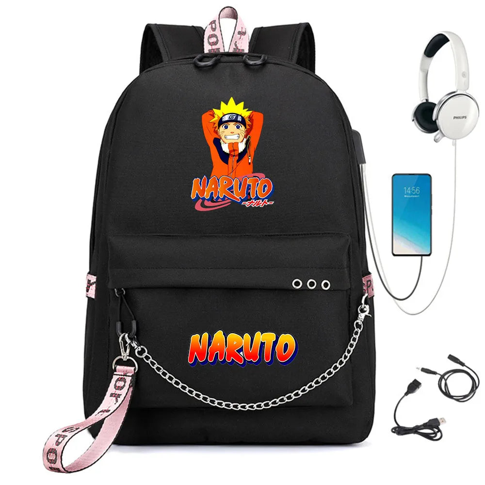 Anime Nylon Backpack USB Charge Schoolbag Teenager Travel Laptop Bag