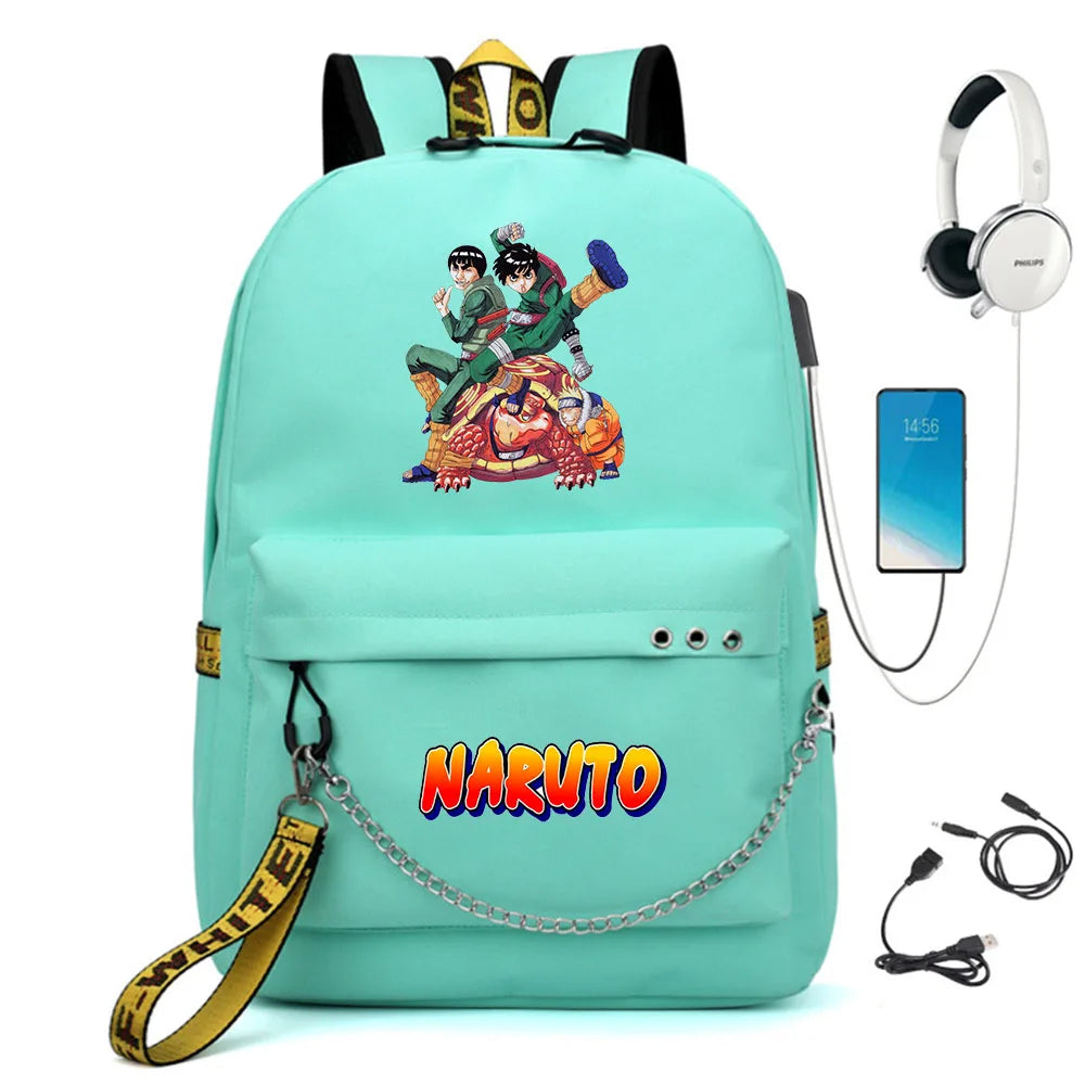Anime Nylon Backpack USB Charge Schoolbag Teenager Travel Laptop Bag