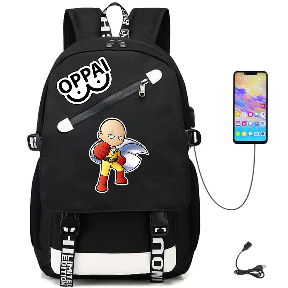 One Punch Man USB Oxford Backpack Schoolbag Teenger Rucksack