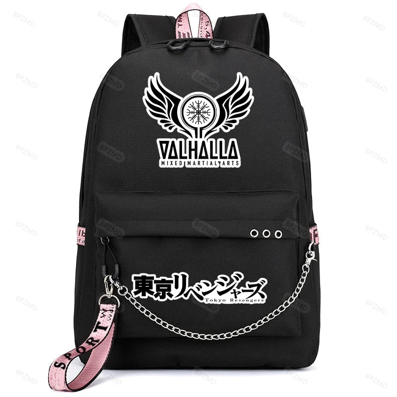 Anime Printing Backpack USB Charging Men Women Waterproof School Bag