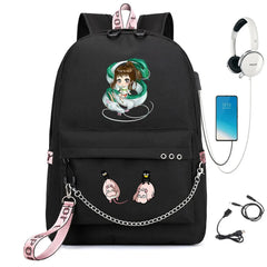 Anime Spirited Away Backpack USB Charging Headphone Teenagers Student Schoolbag