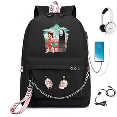 Anime Spirited Away Nylon Backpack Schoolbag with USB Charge