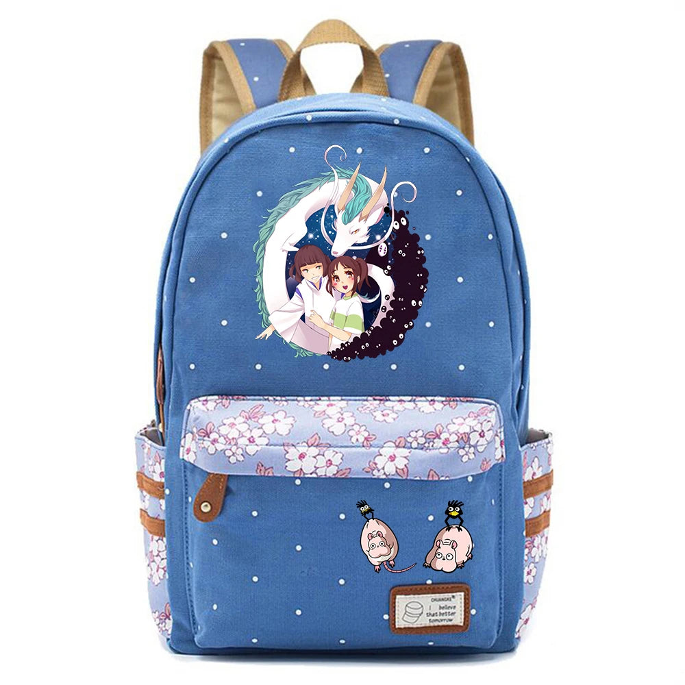Anime Spirited Away Print Backpack Schoolbag Canvas Packsack