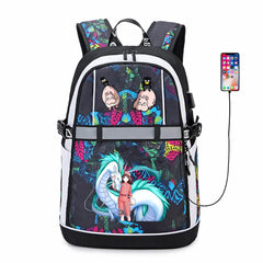 Anime Spirited Away Reflective Stripe USB Backpack Student Bookbag