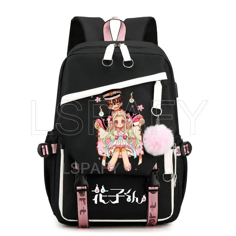 Hanako-Kun USB Girl Backpack School Book Bags Laptop Headphone Port