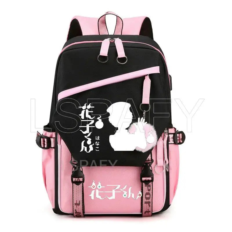 Hanako-Kun USB Girl Backpack School Book Bags Laptop Headphone Port