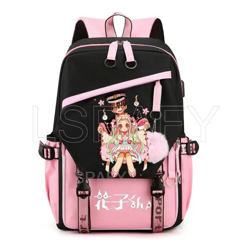 Hanako-Kun USB Girl Backpack School Book Bags Laptop Headphone Port