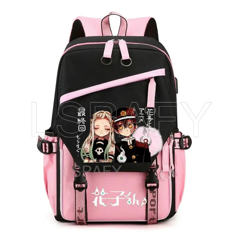 Hanako-Kun USB Girl Backpack School Book Bags Laptop Headphone Port