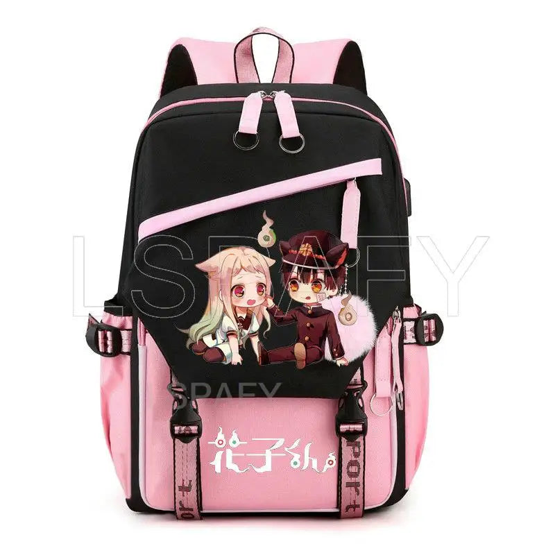 Hanako-Kun USB Girl Backpack School Book Bags Laptop Headphone Port