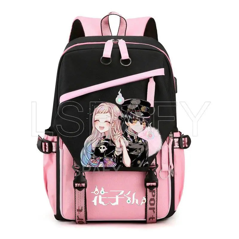 Hanako-Kun USB Girl Backpack School Book Bags Laptop Headphone Port
