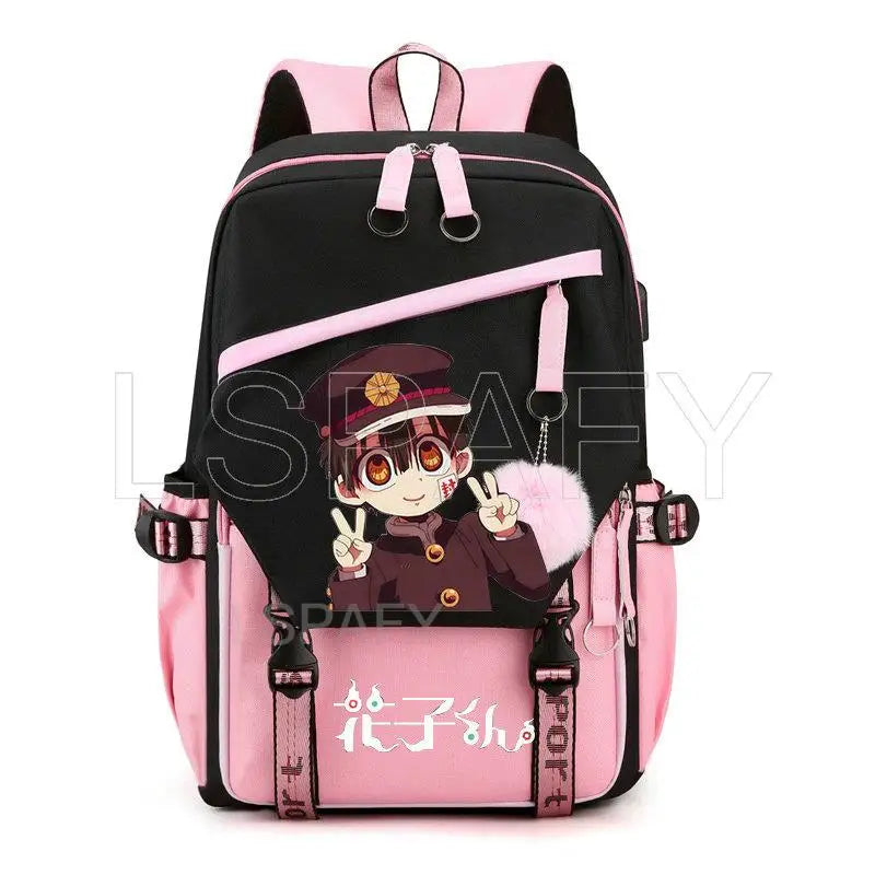 Hanako-Kun USB Girl Backpack School Book Bags Laptop Headphone Port