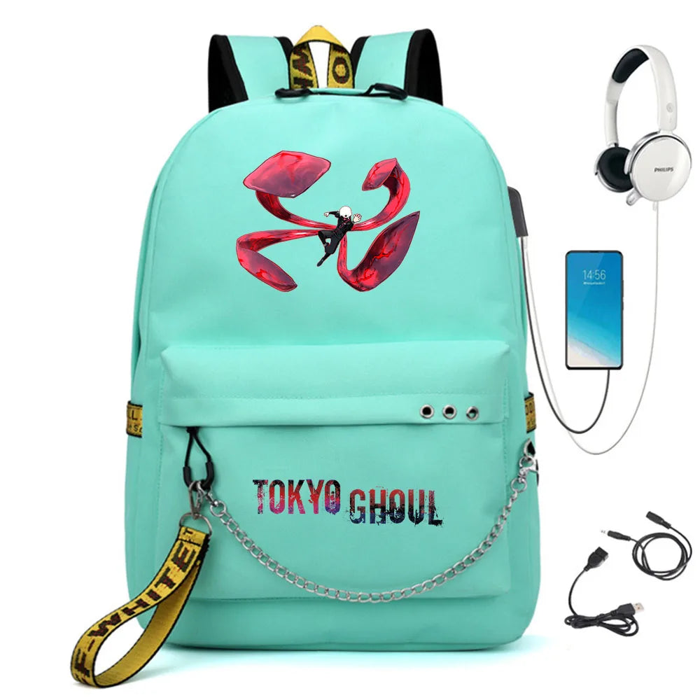 Tokyo Ghoul Nylon Backpack USB Charge Schoolbag Student Teenager Knapsack