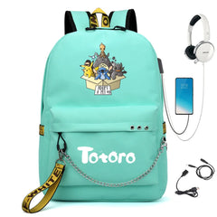 Anime Totoro Nylon Backpack Casual USB Charge Schoolbag Packsack