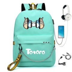 Anime Totoro Nylon Backpack Casual USB Charge Schoolbag Packsack