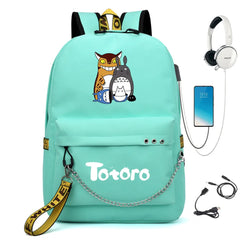 Anime Totoro Nylon Backpack Casual USB Charge Schoolbag Packsack