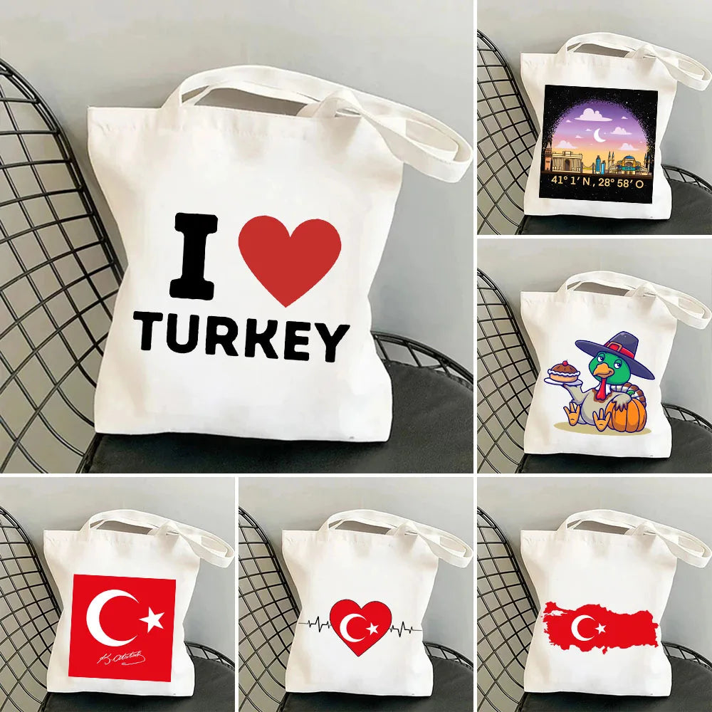 Ankara Cappadovia Istanbul Turkey Map Flag Heart Women Canvas Shoulder Bag