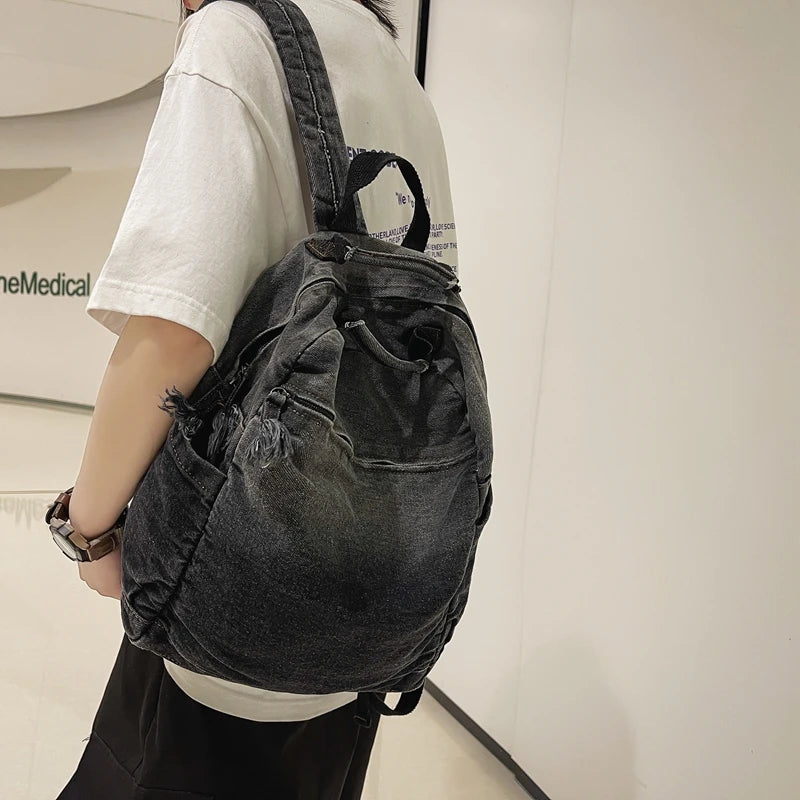 Denim Women Daypack Large Capacity Rucksack Vintage Backpacks