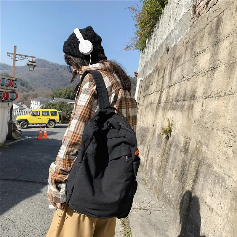 Canvas Rucksack Large Capacity School Bag Unisex Book Bag