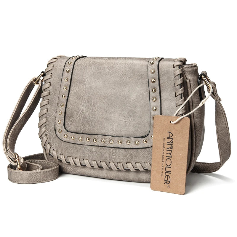 Vintage Rivet Crossbody Bag Small Grey Female Tote Bag