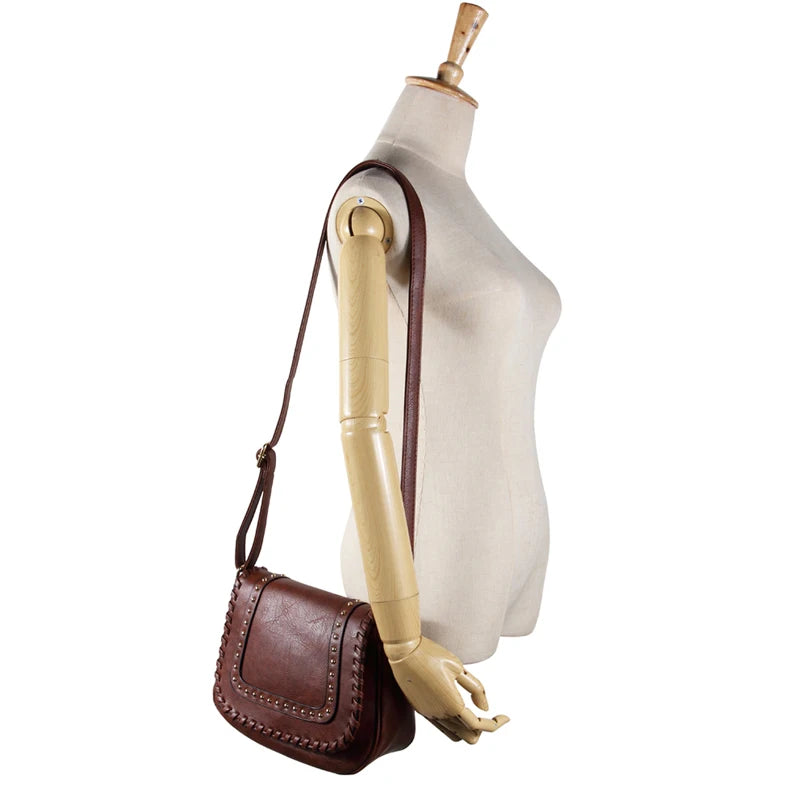 Vintage Rivet Crossbody Bag Small Grey Female Tote Bag