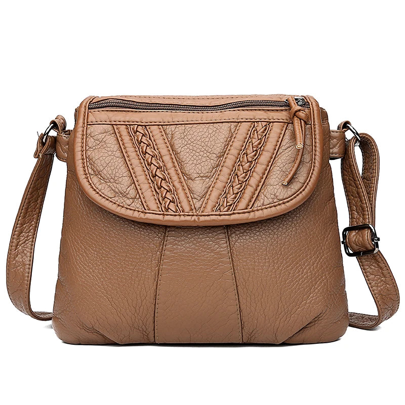 Women Shoulder Bag Pu Leather Crossbody Messenger Bag Soft Washed Leather