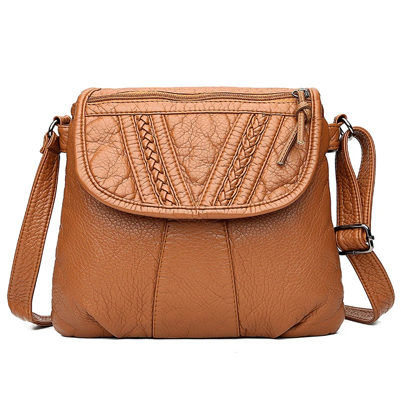 Women Shoulder Bag Pu Leather Crossbody Messenger Bag Soft Washed Leather