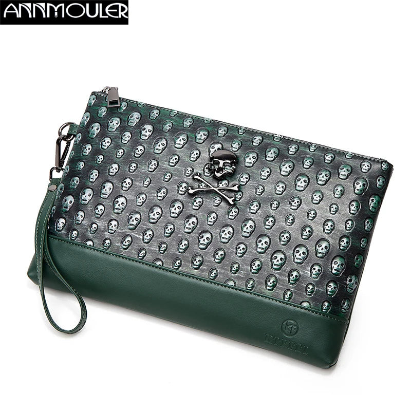 Men Skull Embossed Wrist Bag Punk Style Clutch Bag