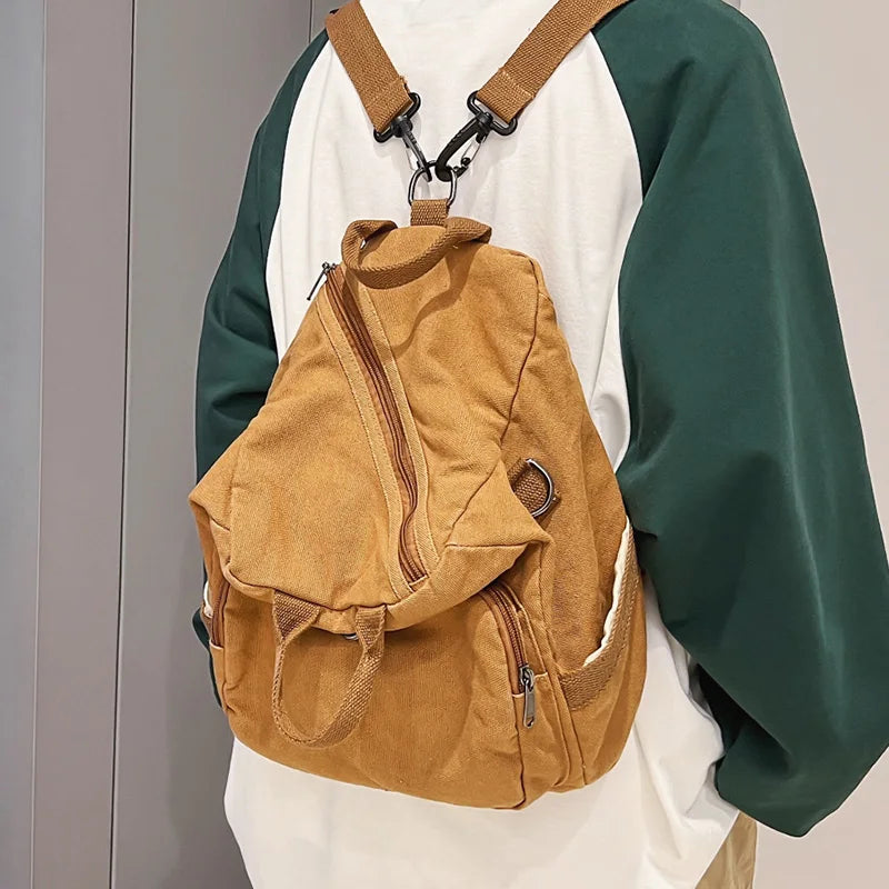 Canvas Rucksack Unisex Backpack Large Capacity Daypack Zipper School Bag