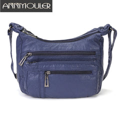 Women Leather Crossbody Bag Soft Patchwork Shoulder Bag Multi-pockets M