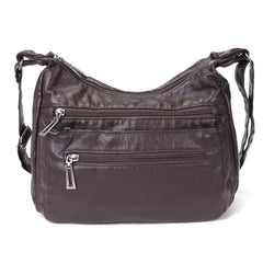 Women Leather Crossbody Bag Soft Patchwork Shoulder Bag Multi-pockets M